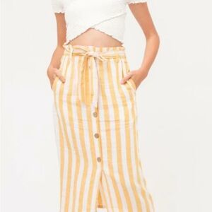 Love Tree Womens Yellow Stripe Midi Skirt Sz S Linen Paper Bag
Waist Boho Beach